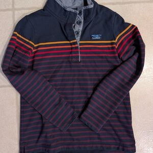 L.L. Bean Black Pullover with Red and Orange Stripes